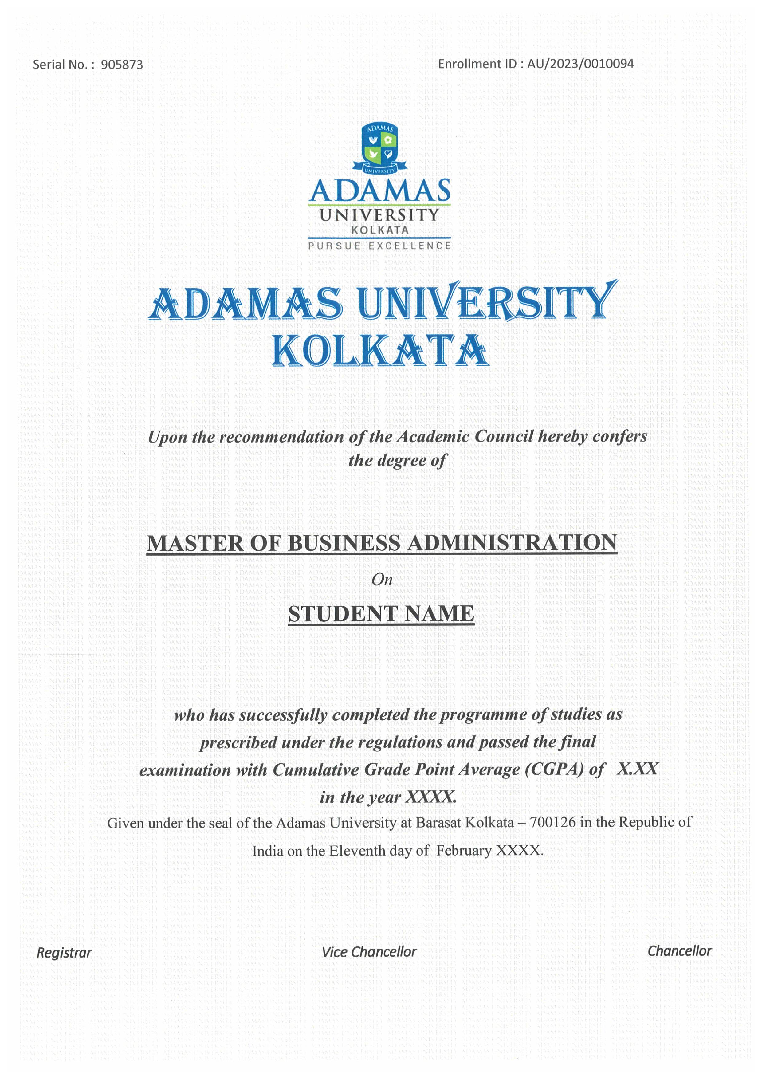 MBA Sample Certificate