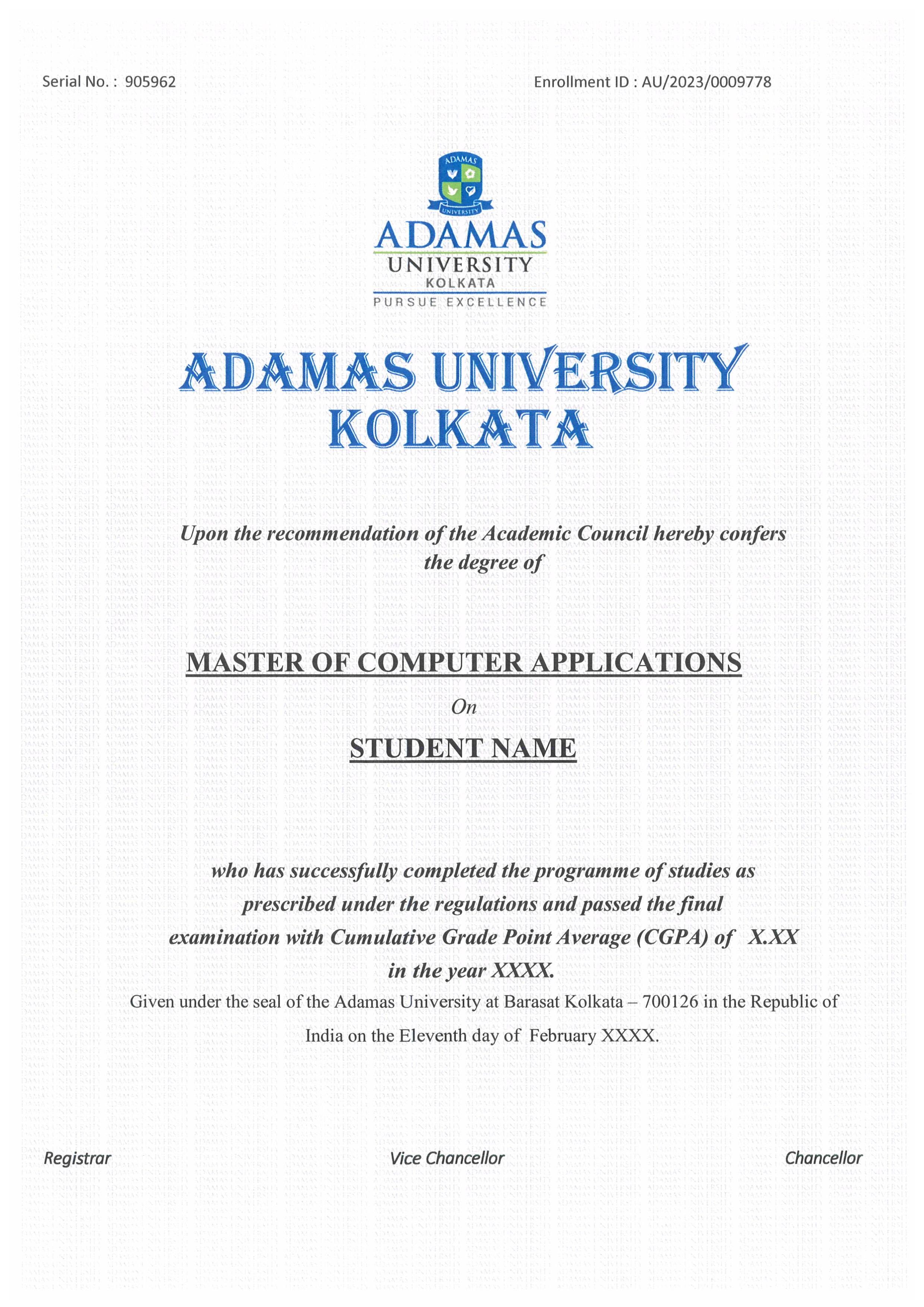 MBA Sample Certificate